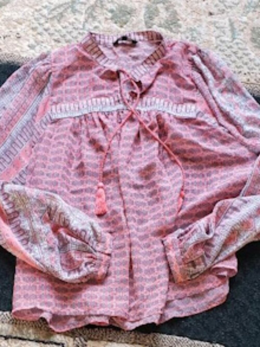 Lucky Brand Long Sleeve MultiColored Sheer Blouse